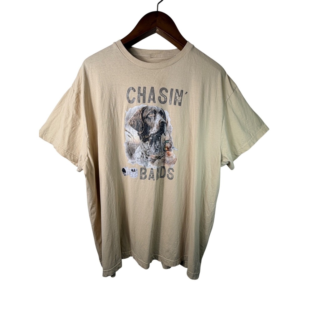 Chasin Bands Hunting Dog Duck Graphic Tee Mens T-Shirt Tan 2XL Gorpcore Outdoor